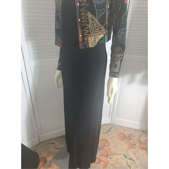 Vintage Two Piece Black Spandex Maxi Dress Abstract cropped Cardigan Sm/Med - Picture 4 of 13